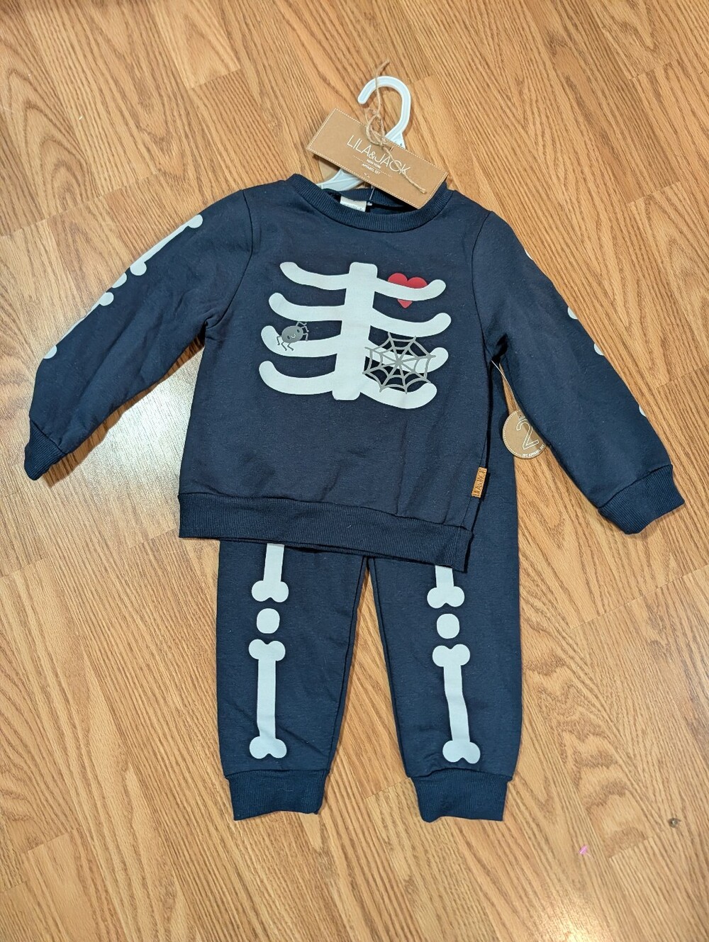 NWT Lila & Jack Kids Skeleton Sweatshirt & Joggers Set Navy with White Bones 4t